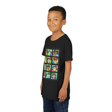 Load image into Gallery viewer, Colorful Youth Tee with Fun Character Faces, Kids Tee, Trendy Kids T-Shirt, Gift for Birthdays, Fun Apparel for Playdates, Unique [...]
