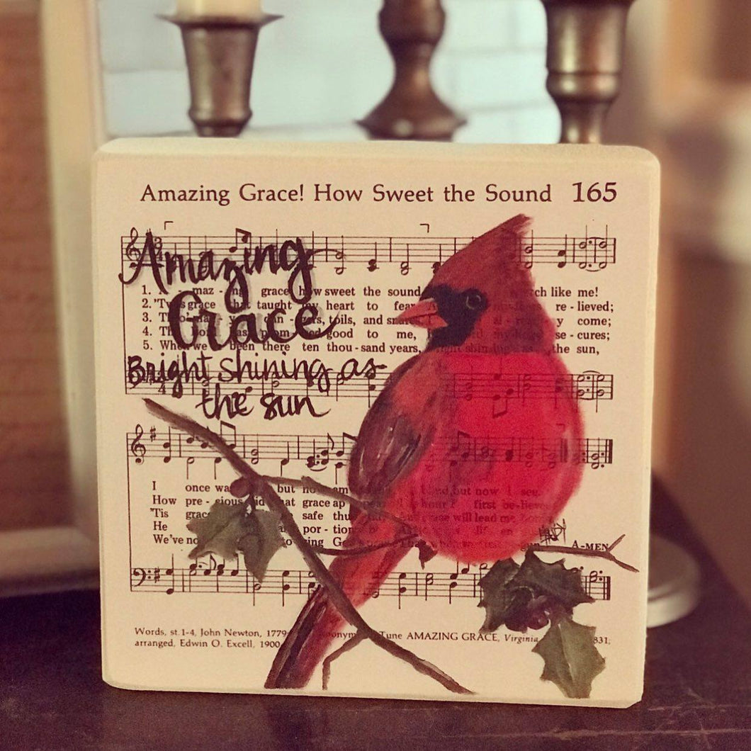 Amazing Grace Cardinal Wood Block Print