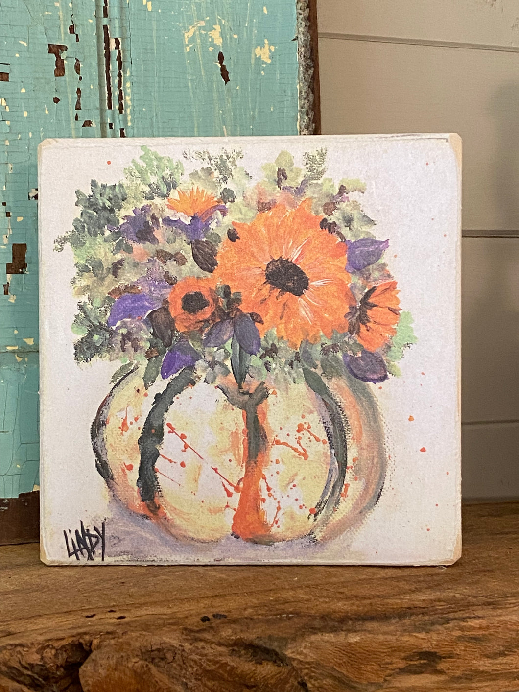 Autumn Floral Wood Block Print