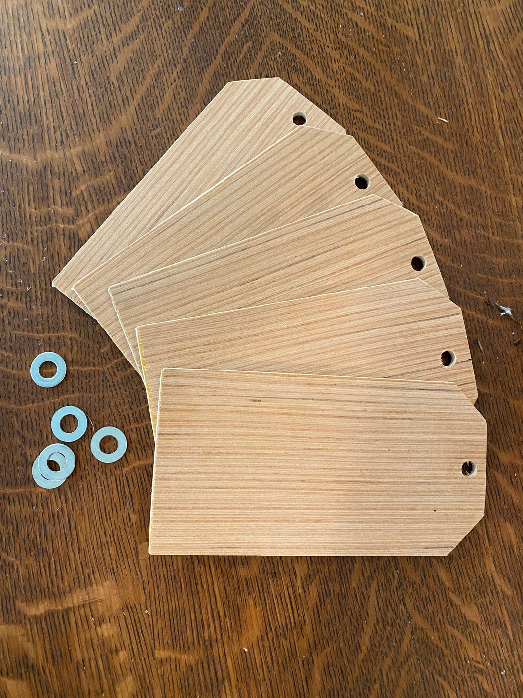 Set of 5 Wood Tags & Washers