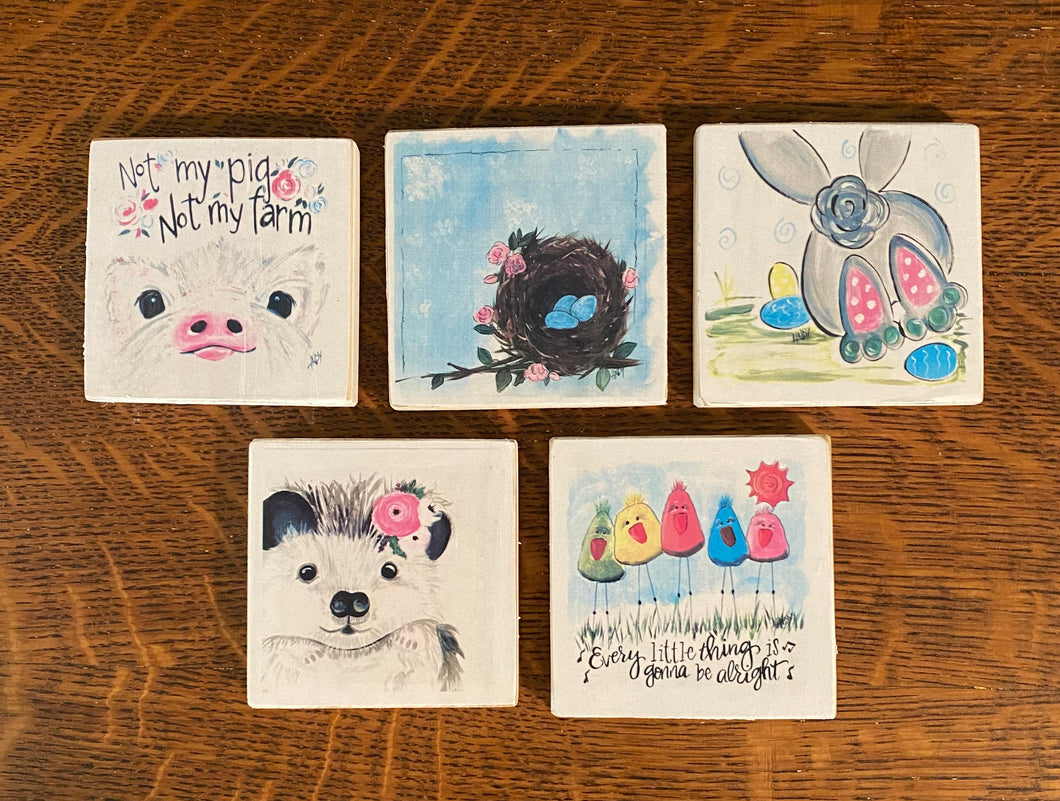 Set of 5 Mini Wood Block Prints